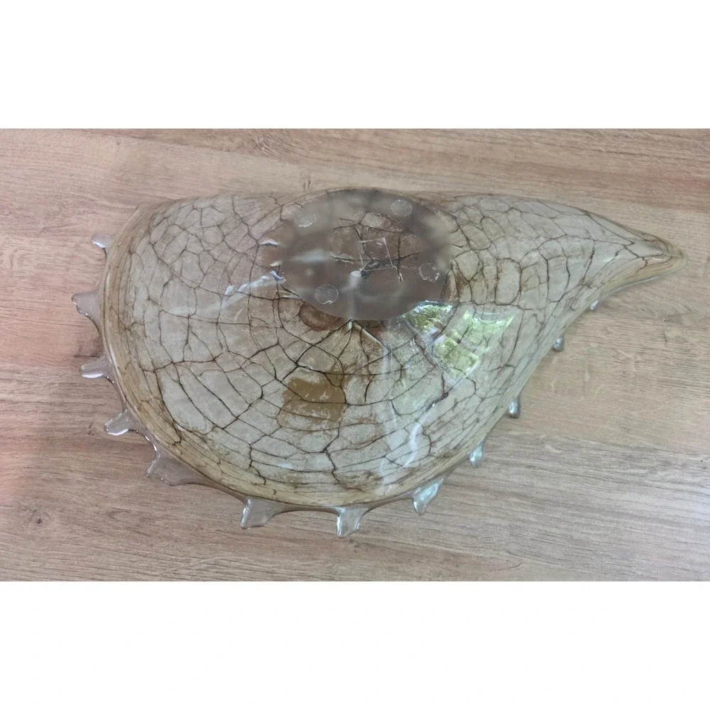 Krosno Jozefina Art Glass Poland Conch Shell Bowl Dish Centerpiece Large 16''